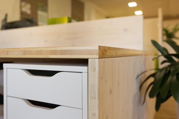 Office Renovation H&V, CLT wooden furniture details